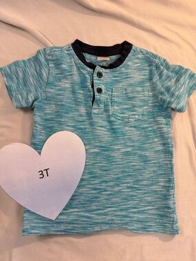 Gymboree - 3T Teal and Navy Kids Short Sleeve Henley Tee